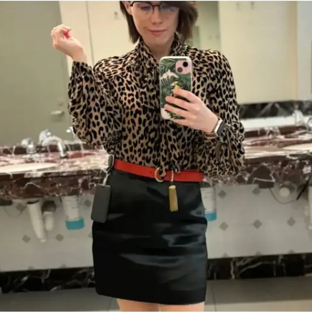 Kate Spade Brown Leopard Bow Blouse Top XS Career Designer Tie Neck Velvet $300